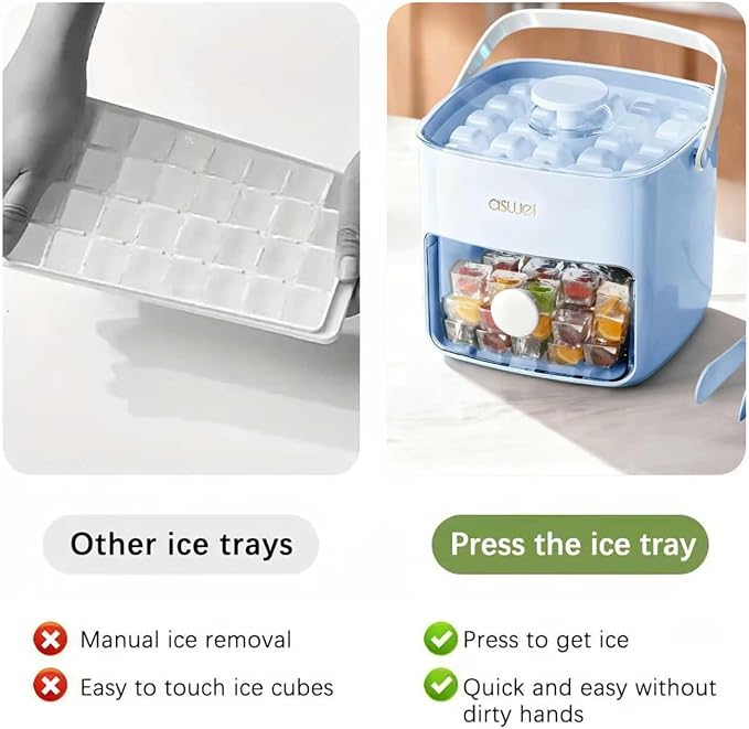 Ice Cube Tray with Lid and Bin, Pack Stackable Ice Tray with Bin and Scoop, BPA-Free Plastic Ice Cube Trays for Freezer with Lid, Chilling Whiskey, Coffee, Cocktail (Blue)
