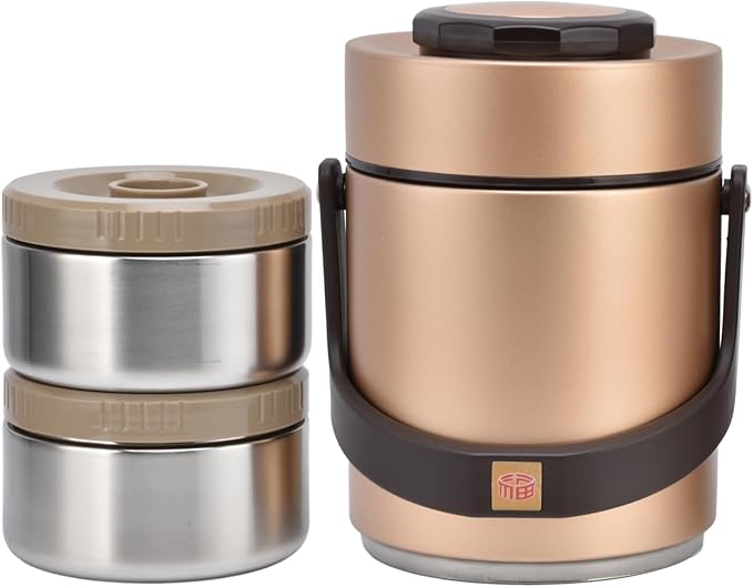 Straight Empty Food Holder Stainless Steel Lunch Box Bento Box Snack Containers Insulation Lunch Box High Capacity 1.5l Stainless Steel Portable Heat Preservation Vacuum Bento Box For Adults(Gold)