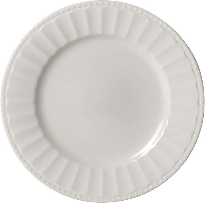TTU Tabletops Gallery Embossed Bone White Porcelain Round Dinnerware Collection- Chip Resistant Scratch Resistant, Mosaico 16 Piece Dinnerware Set (Dinner Plate, Salad Plate, Cereal Bowl, Mug)