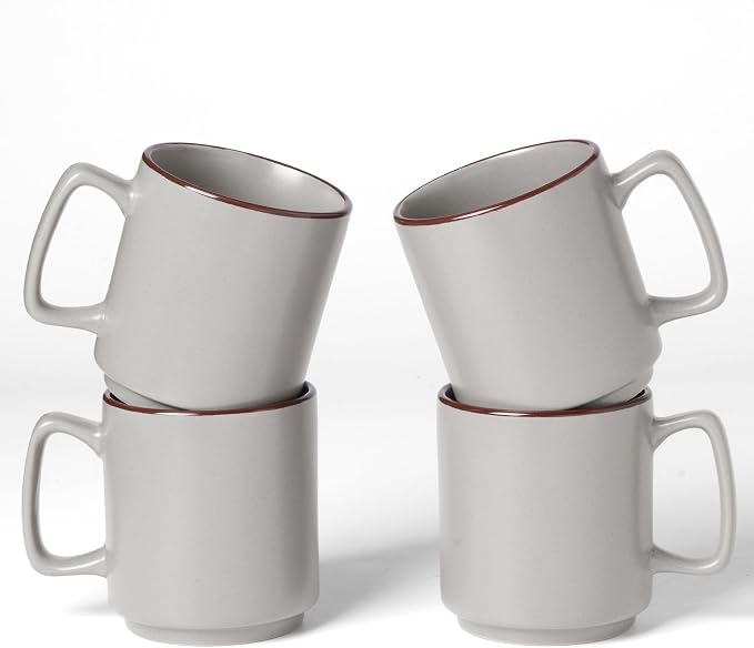 famiware Coffee Mugs Set of 4, Nebula 14oz Coffee Mugs, Ceramic Cup Set with Handle for Latte, Tea, Milk, Cappuccino, Cocoa, Light Gray