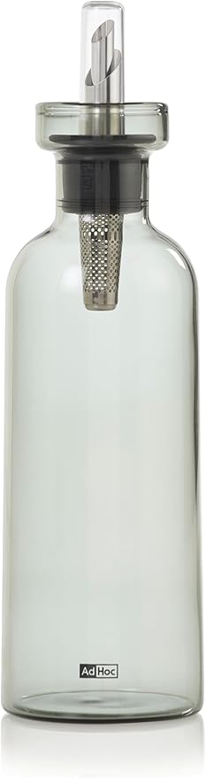 AdHoc AromaPour Oil & Vinegar Dispenser - Reusable, No-Drip Glass Container with Stainless Steel Filter - Dishwasher Safe - 16.6 oz
