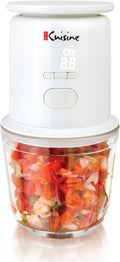 Euro Cuisine RFCX12 Cordless Rechargeable Food Chopper Garlic Peeler with Built In Digital Scale, 2 Bowls, 2 Blades, electric mini garlic chopper Mini Food Grinder Chopper Blender Electric