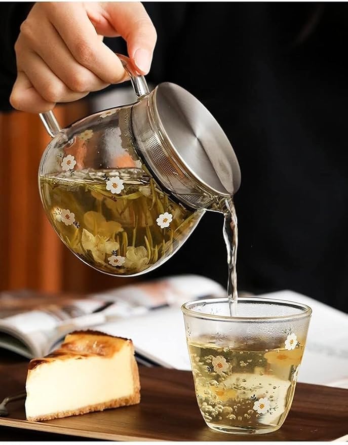 High Borosilicate Glass Water Pitcher With Filter Cover, 16.5oz Small Teapot For Juice, Milk, Hot & Cold Drinks