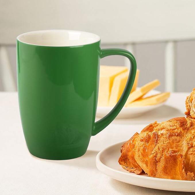 homEdge Porcelain Mug Set, 16 Ounces Cup for Tea, Latte, Mocha, Hot Chocolate, Set of 6, Green