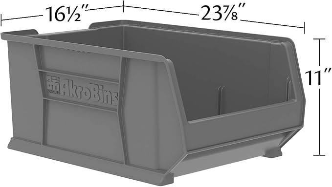 Akro-Mils 30288 Super-Size AkroBins Plastic Storage Bins, Space-Saving Stackable Bins for Garage, Classroom, Warehouse Organization, 24" L x 16" W x 11" H, Blue, 1-Pack