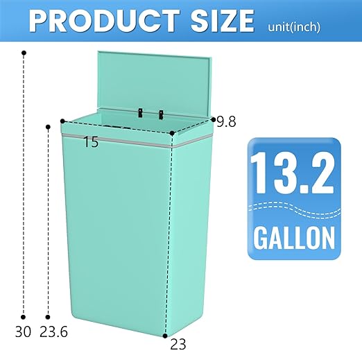 PayLessHere 13 Gallon 50 L Trash Can with Lid Plastic Kitchen Trash Bin Automatic Touch Free Motion Sensor Trash Can (1, Blue)