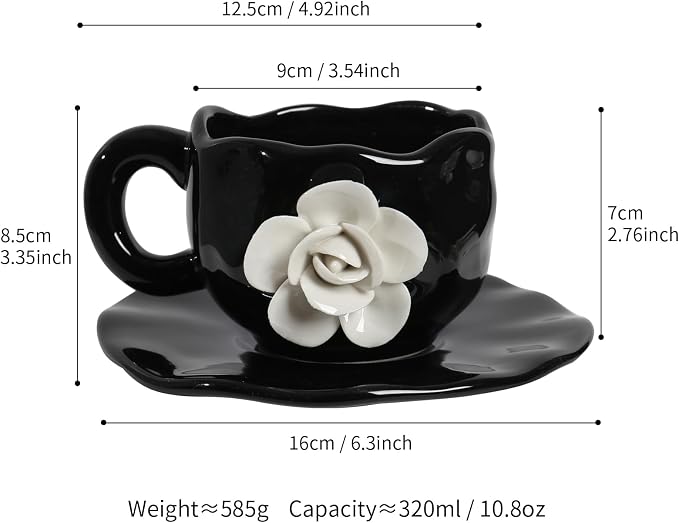Cute Ceramic Coffee Cups, Unique Fancy Tea Cups with Saucer, 11OZ for Cappuccino Latte Milk