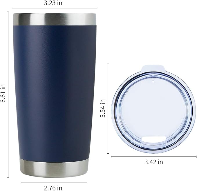 DOMICARE 20oz Stainless Steel Tumbler Bulk with Lid, Double Wall Vacuum Insulated Travel Mug, Powder Coated Coffee Cup, Powder Navy, 1 Pack