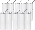 PYD Life 10 Pack Sublimation Tumblers Bulk Blank 20 OZ Skinny White Stainless Steel Tumbler Cups with Straw and Lid for Mug Tumbler Heat Press Sublimation Oven Printing