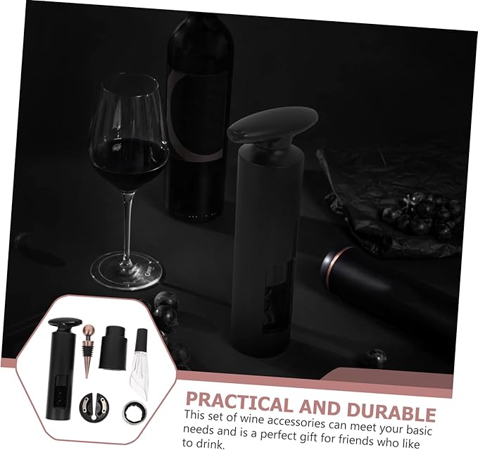 6pcs Wine Pourer Set Vacuum Stoppers Rotary Bottle Opener and Wine Accessories Elegant Black Design
