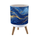 Trash Can with Lid abstract blue marble golden veins painted artificial marbled surface Press Top Round Small Garbage Bin with Wooden Legs Waste Basket for Kitchen Bedroom Nursery 7L/1.8 Gallon