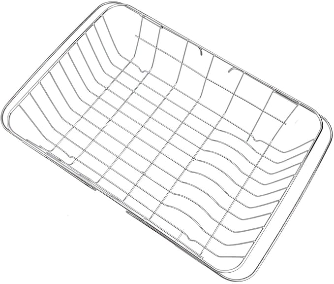 Adjustable Sink Dish Drying Rack Stainless Steel with Non-Slip Rubber Feet for Kitchen Storage Organization Space-Saving Over-the-Sink Drainer Holder for Vegetables Fruits(38x28x10cm)