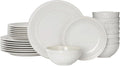 Famiware Garden 24-Piece Embossed Plates and Bowls Sets, Stoneware Reactive Glaze Dishes Dinnerware Set, Modern Rustic, Chip & Scratch Resistant, Microwave & Dishwasher Safe, Service for 8, White