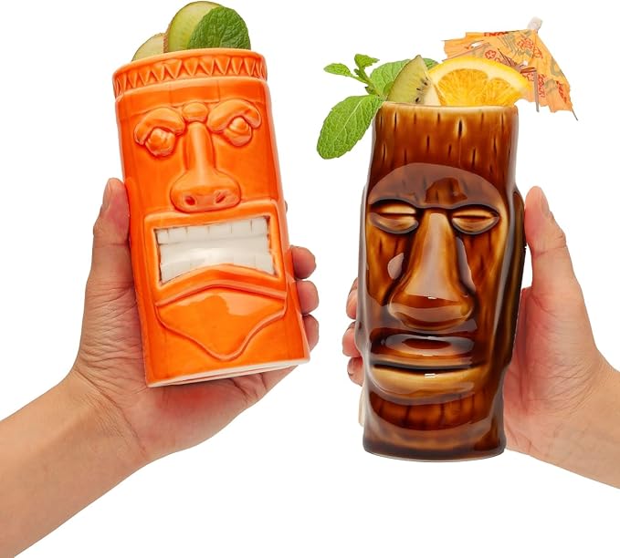 LEMONSODA Ceramic Hawaiian Tiki Glasses (Ceramic Variety, Set of 32)(2209)