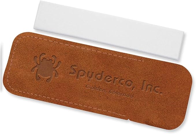 Spyderco 303F 3-In by 8-In Pocket Sharpening Stone with Suede Case- Fine | One Piece High-Alumina Ceramic, Perfect Carry-Anywhere Sharpeners