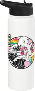 Surfing Ghost With Strawberry Milk Cartons Kawaii Vaporwave Stainless Steel Insulated Water Bottle