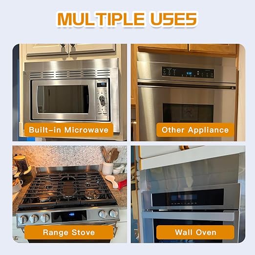 2Pcs 304 Brushed Stainless Steel Sheet Gap Filler, Metal Trim Strip for Wall Oven/Microwave Combo/Range/Cooktop, Self-Adhesive Gap Cover, 30 Inches Long, 2 Inches Wide