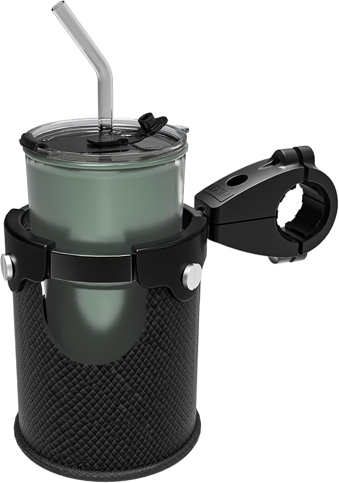 LEXIN C3 Motorcycle Cup Holder with 360° Swivel Ball Mount, Heavy-Duty Aluminum Drink Holder for 7/8"–1 1/4" Handlebars, Passenger Beverage Holder for Harley, ATV, UTV, Black