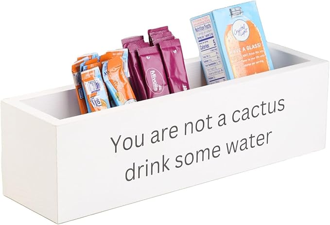 GoFika Water Flavor Packet Organizer | Drink Mix Holder | Hydration Station | 5 Slots Wood Caddy White