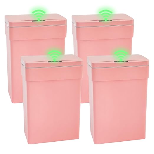 PayLessHere 13 Gallon 50 L Trash Can with Lid Plastic Kitchen Trash Bin Automatic Touch Free Motion Sensor Trash Can (4, Pink)