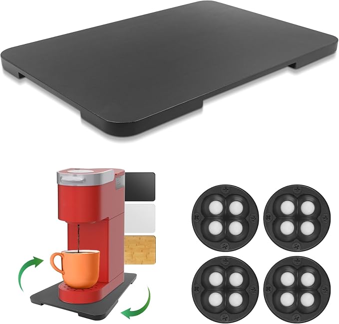 360° Rolling Tray Bamboo Appliance Slider, Appliance Sliders for Kitchen Appliances Sliding Tray for Coffee Maker Appliances Mat Easily from Under The Cabinet Black(13.9"×9.4")