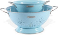 Metal Colander 2 Pack, Strainer Bowel with Handles 2Qt & 6Qt Powder Coated Solid Ring Base Heavey Duty Kitchen Drainer Basket for Pasta Veggies and Fruits,New Home Apartment Essentials (ArcticBlue)