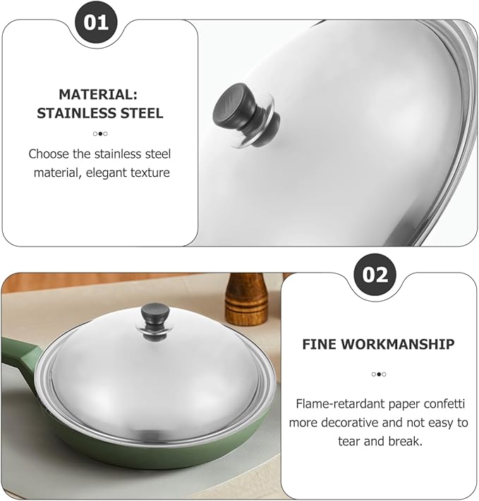 Ciieeo 15 Inch Stainless Steel Cooking Pot Lid Anti-Scald Heat Retention Cover with Knob Multipurpose Kitchen Tool for Oil Splash Protection and Steam Cooking