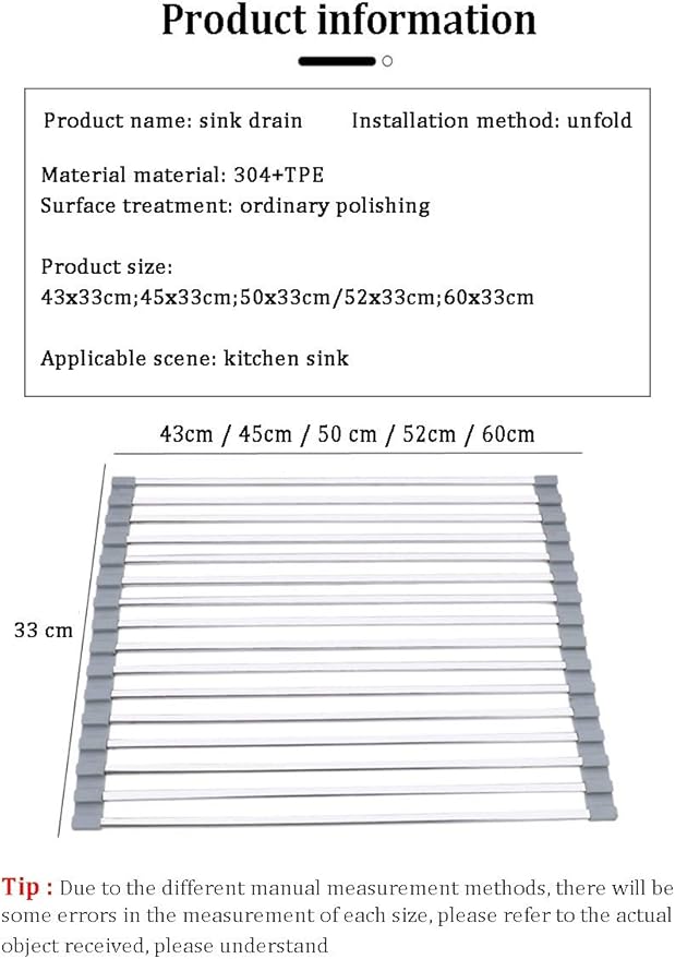 Roll Up Dish Drying Rack Over The Sink Foldable Dish Drainer Silicone Covered Stainless Steel Rod Ends Multipurpose Kitchen Utensils Easy to Store(Size:50x33cm)(Tobes - 14,45x33cm)