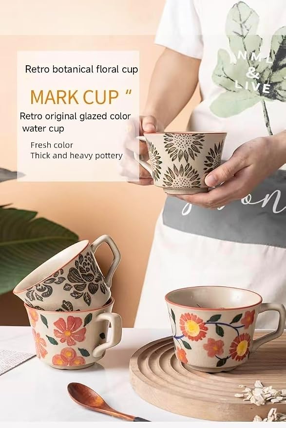 Ceramic Coffee Mugs 12 oz, Cups Set of 4, Mug for Coffee Milk Latte Cappuccino Tea, for Office Home shwasher Microwave Freezer Safe（Red）