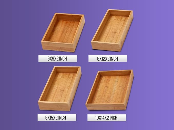 YBM Home Bamboo Drawer Organizer Storage Box for Kitchen Drawer, Junk Drawer, Office, Bedroom, Children Room, Craft, Sewing, and Bathroom, 3x6x2 inch