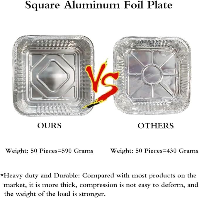 Non-Stick Disposable Air Fryer Aluminum Foil Liners Square 50PCS, Oil-Proof Aluminum Foil Tin Box Also for Steamer Basket Instant Pot Oven & Grill (9 * 9 Inch-Square)