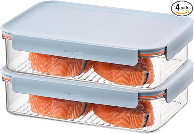 LocknLock Tritan Plastic Bisfree Modular Plus Food Storage Container Set, 4 set (2 containers & 2 Lids)- Mint