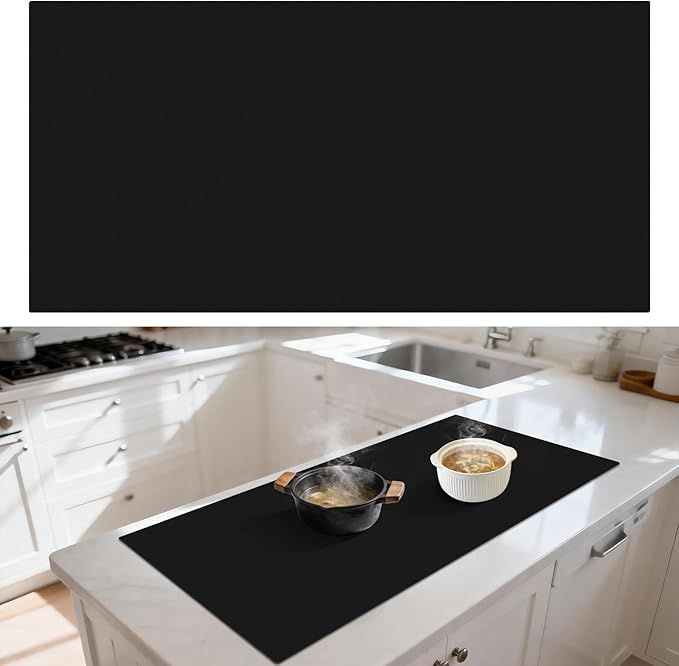 48" x 24" Heat Resistant Mat for Countertop Lanstics Silicone Baking Mat Non-Slip Silicone Mats Multipurpose Countertop Protector Mats Fire Resistant Mat Place Mat for Kitchen Counter (Black)