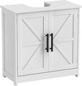 HOMCOM Pedestal Sink Storage Cabinet, Farmhouse Freestanding Bathroom Sink Cabinet with 2 Barn Doors and Adjustable Shelf, White