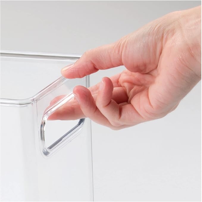 mDesign Plastic Modern Kitchen, Pantry Food Storage Container Bin w/ Handles - Cabinet, Fridge/Freezer, Countertop Organizer - Snacks/Drink/Appliances; Ligne Collection, Clear, 10x5x8 (Pack of 2)