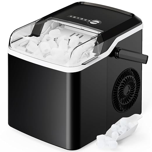 Silonn Countertop Ice Maker - 9 Cubes Ready in 6 Mins, 26lbs in 24Hrs, Portable Ice Machine with Self-Cleaning, 2 Sizes of Bullet Ice for Home/Kitchen/Party/RV, Black