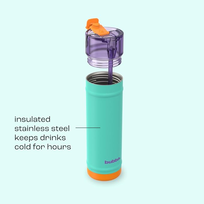bubba 24 oz Dualsip Insulated Stainless Steel Water Bottle with Straw - Reusable, Leakproof, Lightweight, Dishwasher Safe, Lead-Free and BPA-Free, Field Trip