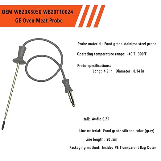Compatible with GE Oven Meat Probe WB20T10024 & WB20X5050 21-Inch Extended Replacement Probe Food Grade Silicone Stainless Steel Direct Fit Accessory to Restore Oven Temperature Function