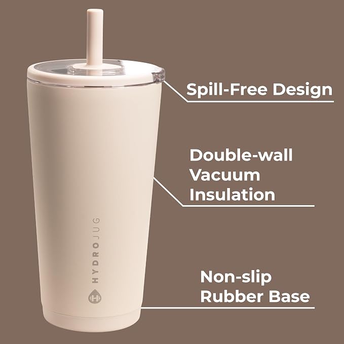 HydroJug Everyday Tumbler 20 oz, Ceramic-Lined Straw Cup, Dune