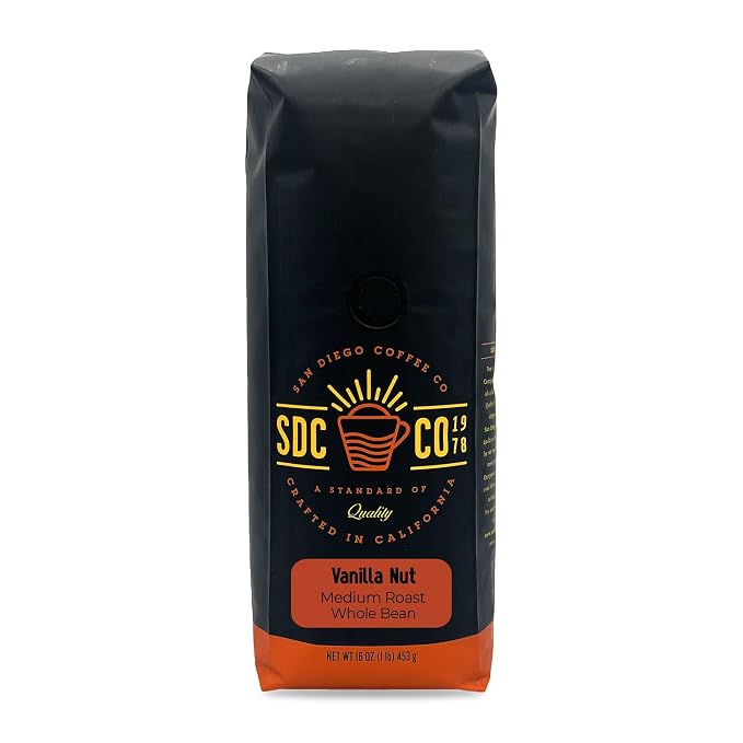 San Diego Coffee Vanilla Nut, Medium Roast, Whole Bean Coffee, 16-Ounce Bag Café en grano tostado
