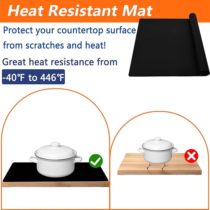 78.7''x23.6''(200cmx60cm) Extra Large Silicone Mat for Kitchen Counter, Heat Resistant Non-Slip Kitchen Island Protector Mat, Silicone Placemat for Countertop Protector, Dark Gray