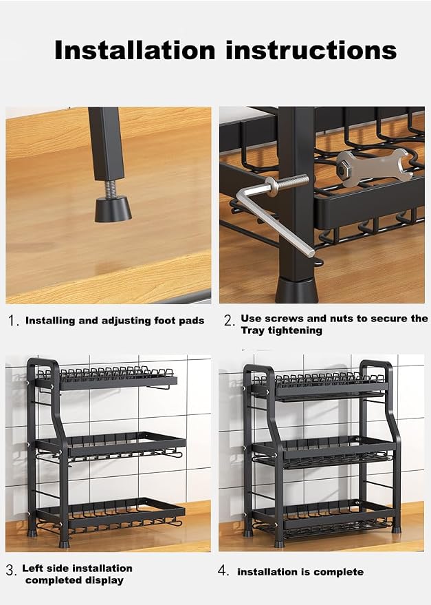 LMingKun Over The Sink Dish Drying Rack,Dish Rack, Dish Dryer Rack, Dish Drain, Black Dish Drying Rack,Snap-On Design 2-3 Tier Small Dish Rack Stainless Steel (25.6''X10.2''X16.1'')