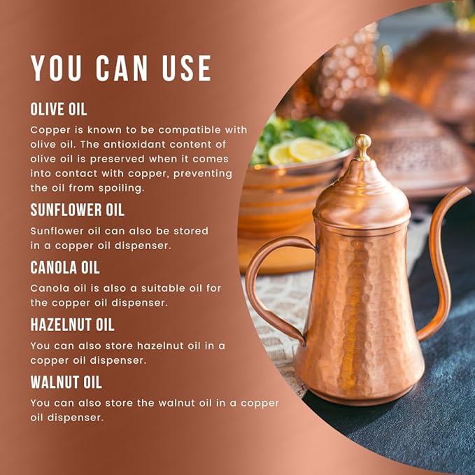 COPPER CONCEPT Copper Oil Dispenser for Kitchen, Handmade Olive Oil Dispenser Bottle, Real Copper, (10 Oz - 300 ml)