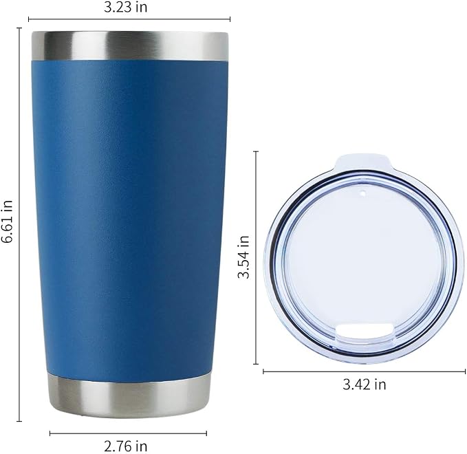 DOMICARE 20oz Stainless Steel Tumbler Bulk with Lid, Double Wall Vacuum Insulated Travel Mug, Powder Coated Coffee Cup, Dark blue, 8 Pack