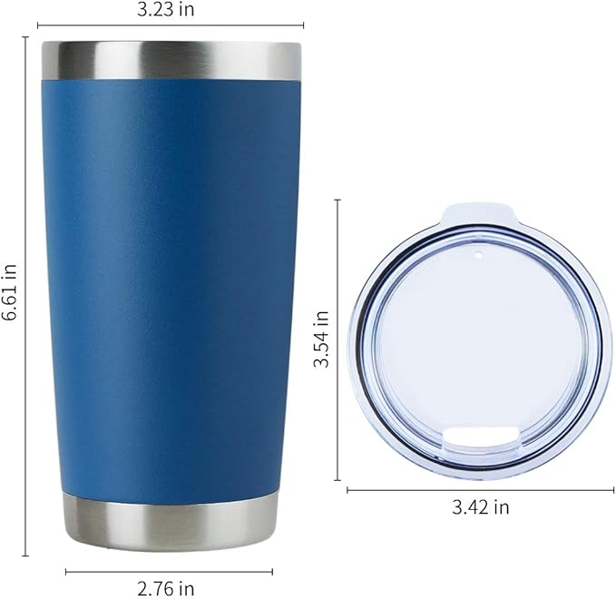 DOMICARE 20oz Stainless Steel Tumbler Bulk with Lid, Double Wall Vacuum Insulated Travel Mug, Powder Coated Coffee Cup, Dark Blue, 1 Pack