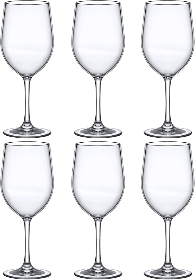 Amazing Abby - Clara - 12-Ounce Unbreakable Tritan Wine Glasses (Set of 6), Plastic Wine Glasses, Reusable, BPA-Free, Dishwasher-Safe, Perfect for Poolside, Outdoors, Camping, Picnic, and More