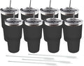 Amtidy 8 Pack 30oz Travel Mug, Powder Coated Stainless Steel Vacuum Double Wall Bulk Tumbler, Durable Insulated Coffe Cup with Splash Proof Lids straw and cleaning brush，for Home, Office, Party
