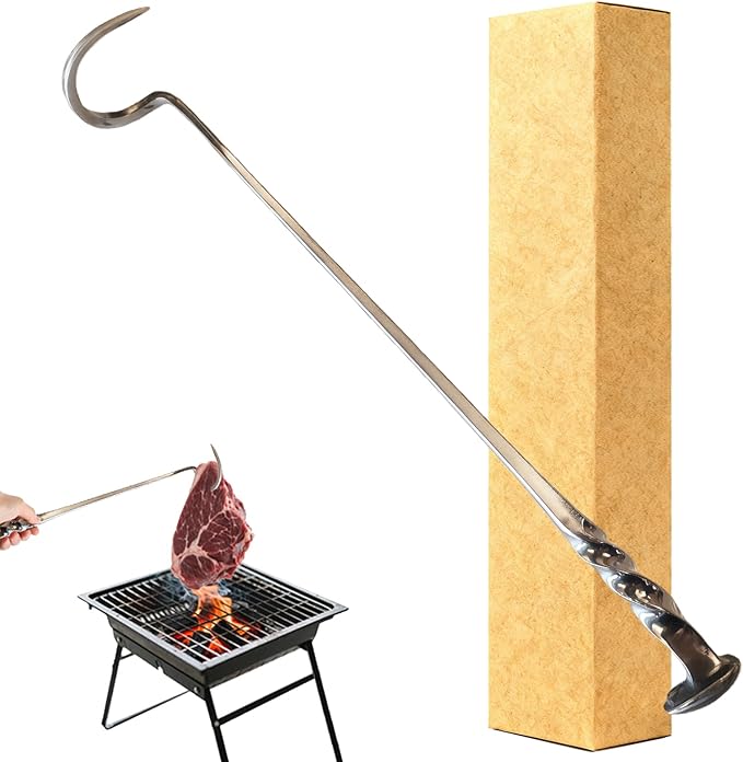Meat Flipper, Grill Hooks for Turning, Heavy Duty Stainless Steel BBQ Turner Hooks with Long Handle for Flipping Ribs, Pork Shoulder, Roast on Smoker Grilling (Right Hand - A)