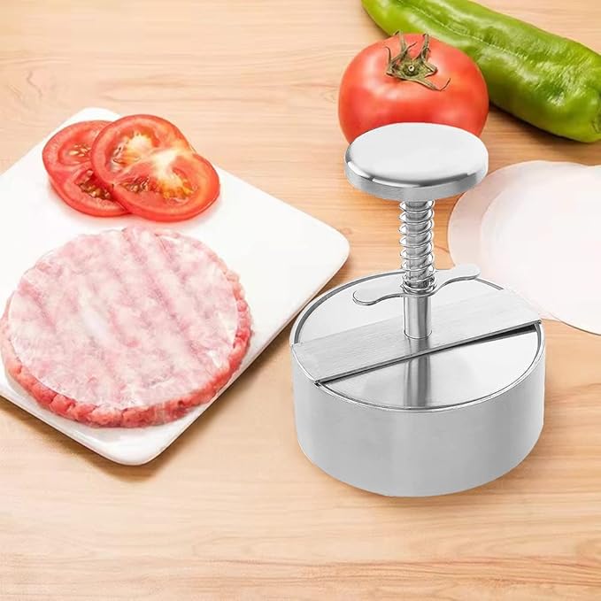 Adjustable Burger Press Stainless Steel Hamburger Patty Maker Non Stick Burger Maker Smash Burger Mold for Veggie Meat Beef Pork Lamb Cheese Halal BBQ Barbecue Grill - with 100 Wax Paper