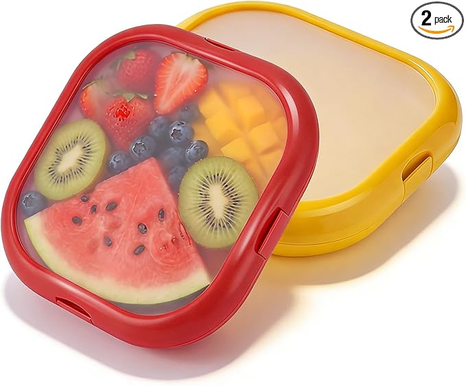2 Pack Reusable Silicone Storage Boxes, Avocado Saver & Onion Storage for Avocado, Cut Onions, Tomatoes, Garlic and Leftovers in Fridge (Red/Yellow)